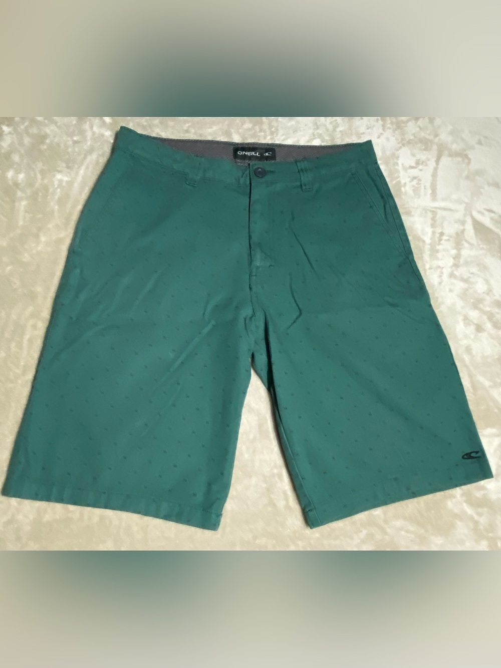 O'NEILL Men's Redwood Chino Shorts Flat Front Green All Over Pattern Size 30